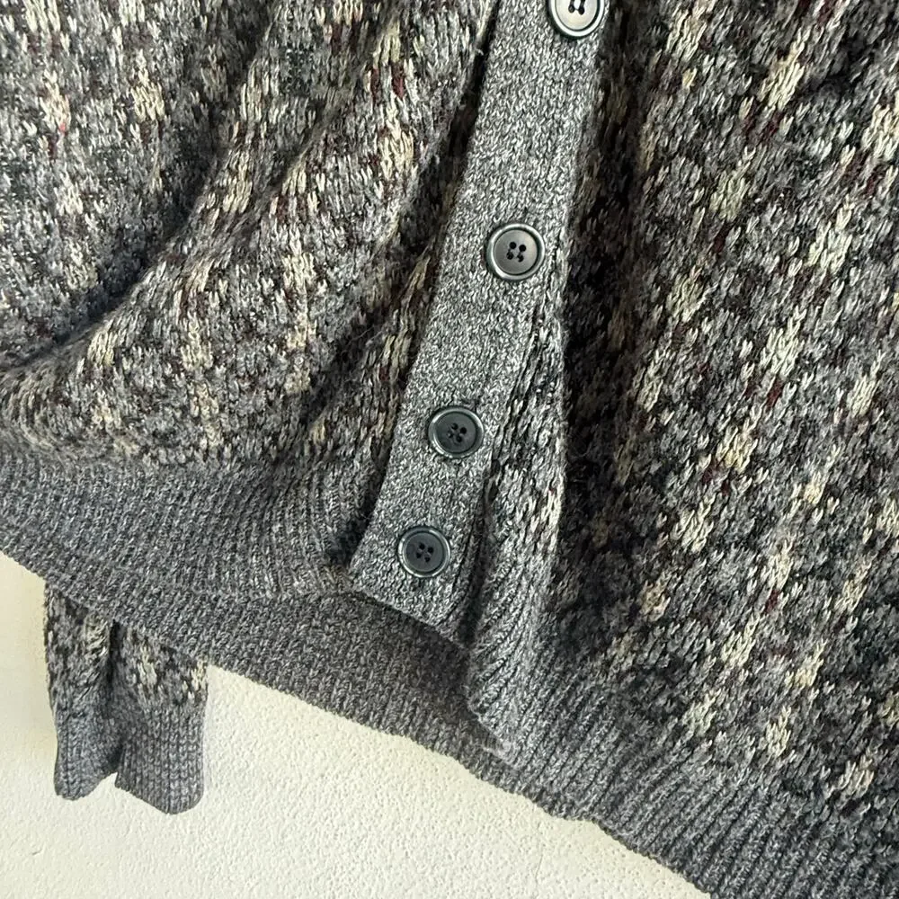 Vtg Grandpa Cardigan Geometric Knit Button Front Grey Neutral Lavane NY Unisex M